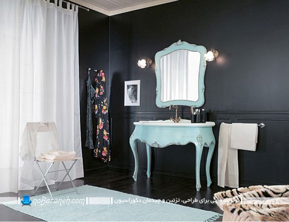 تزیین اتاق عروس با رنگ سیاه و سفید. مدل آینه و میز آرایش سلطنتی