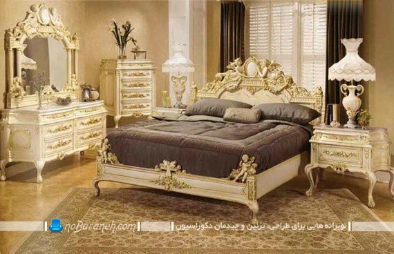تخت خواب سلطنتی عروس با رنگ طلایی