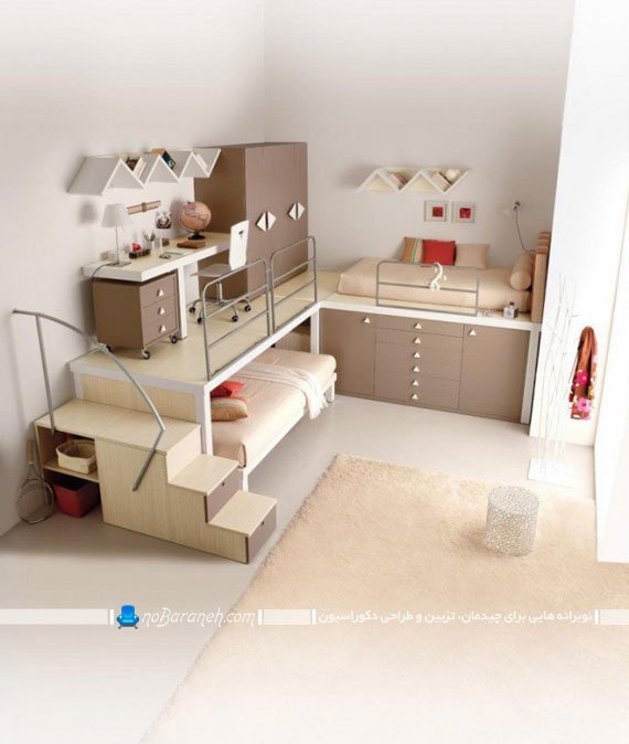 اتاق خواب کودکان و نوجوانان دوقلو با تخت کمجا