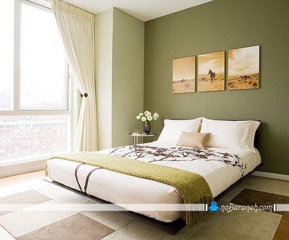 دیزاین اتاق عروس با سبز و یشمی یا زیتون. دکوراسیون اتاق خواب با سبز و سفید. مدل های مدرن دکوراسیون و دیزاین شیک مدرن اتاق خواب با رنگ سبز