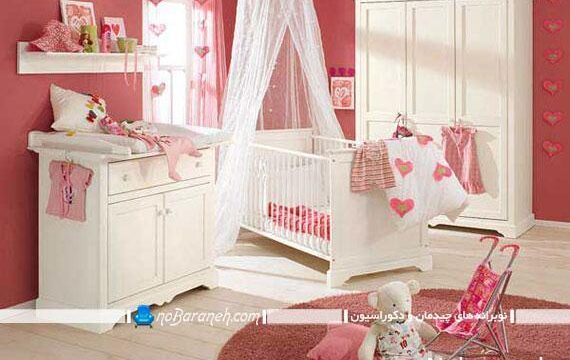 ترکیب کردن رنگ صورتی و سفید در اتاق و سیسمونی نوزاد