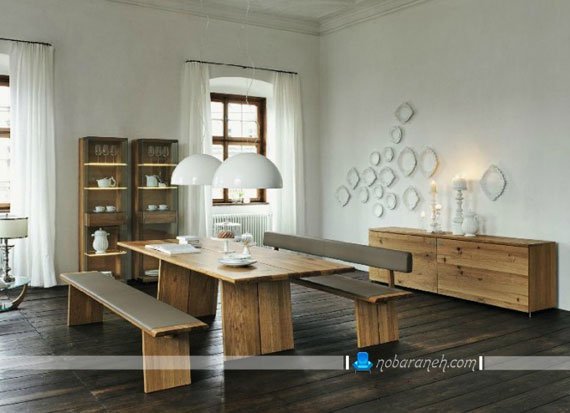 میز ناهارخوری چوبی نیمکت دار با طراحی ظریف و زیبا