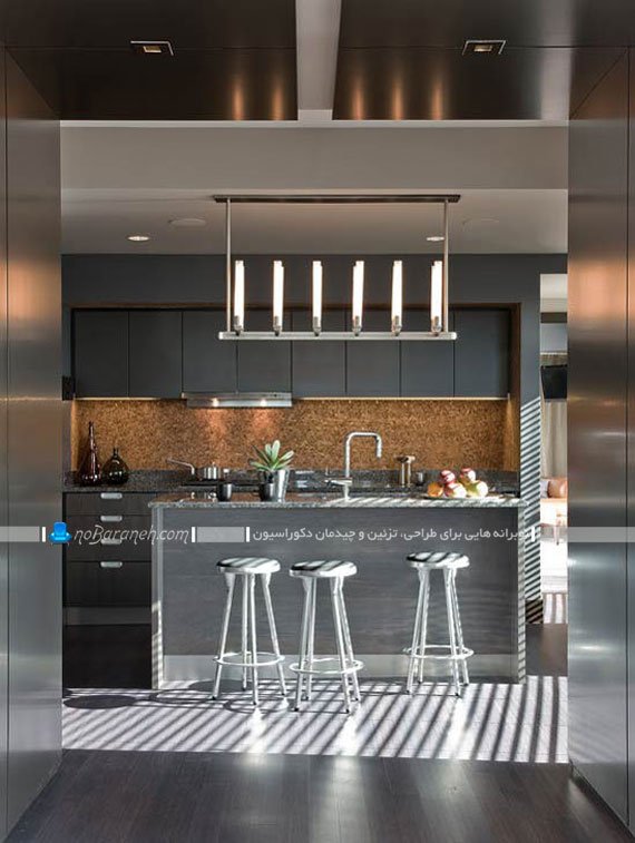 مدل کابینت خاکستری و طوسی در کنار نقره ای. دکوراسیون آشپزخانه با رنگ خاکستری