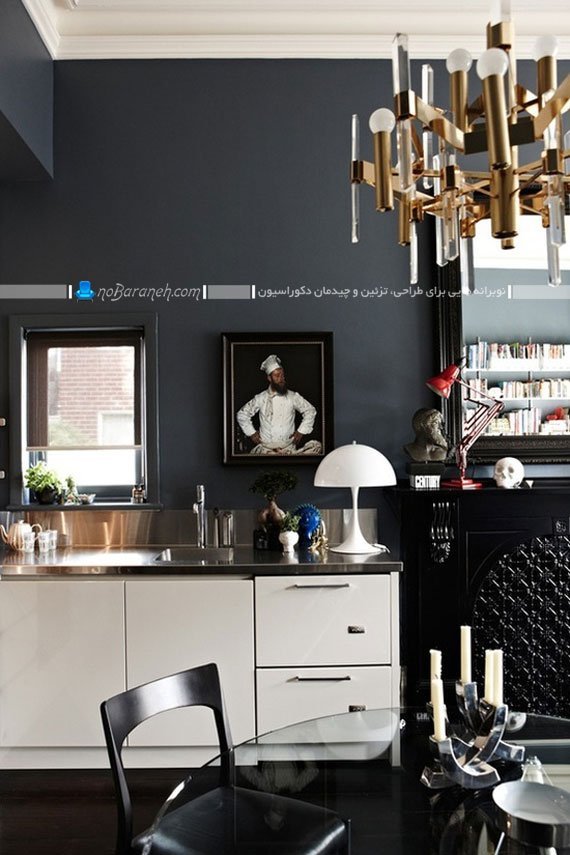 طراحی دکوراسیون مدرن آشپزخانه با سیاه و سفید