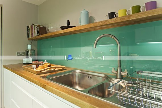 طرح جدید دیوارپوش pvc و تزیینی آشپزخانه بین کابینتی شیشه ای مدرن شیک زیبا جدید. کاشی و تایل بین کابینتی