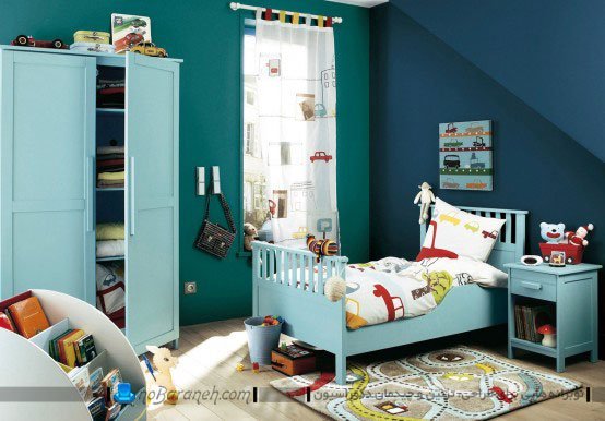 دیزاین اتاق بچه ها با رنگ آبی و فسفری