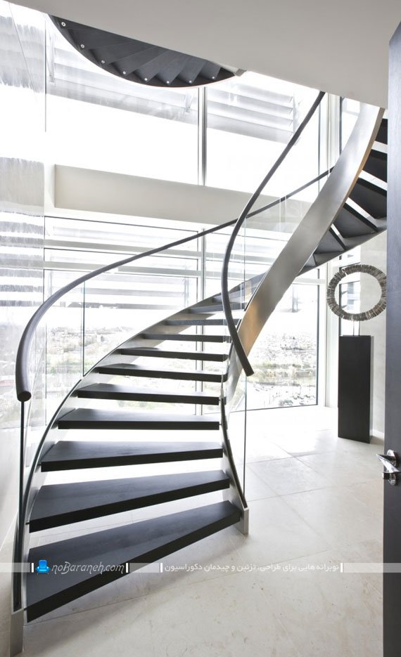 راه پله دوبلکس گرد چوبی و شیشه ای مدرن شیک فانتزی طرح 2020 2019. طرح های جدید راه پله دوبلکس خانگی برای دیزاین منزل.