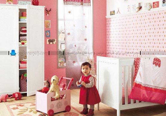 تزیین اتاق نوزاد دختر با رنگ های قرمز و صورتی