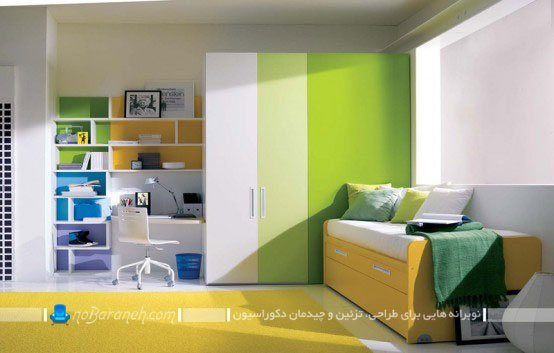 دیزاین دخترانه اتاق نوجوان با زرد و سبز
