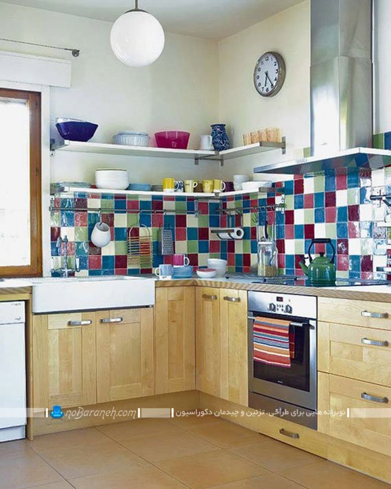 سرامیک دیواری آشپزخانه کاشی بین کابینتی مربع با رنگ بندی متنوع