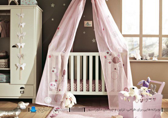 دیزاین شیک و مدرن اتاق نوزاد دختر با صورتی و قهوه ای