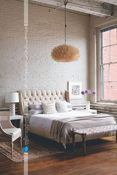 دیوار آجری سفید برای اتاق خواب