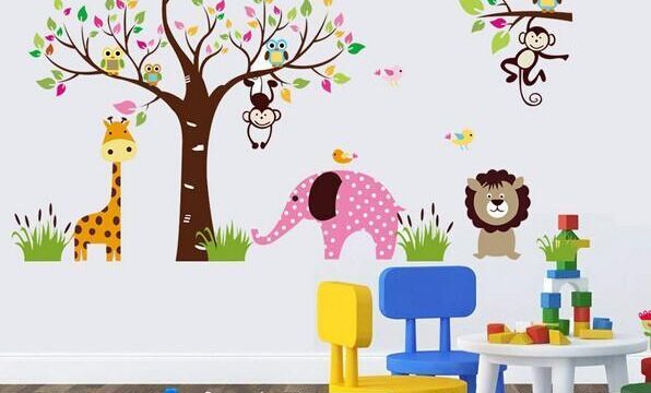 مدل استیکر اتاق کودک با طرح جنگلی و یچگانه