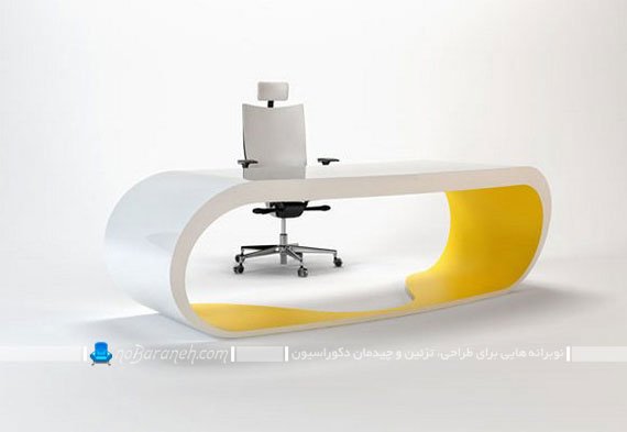 میز مدیریت اداری با رنگ سفید و زرد