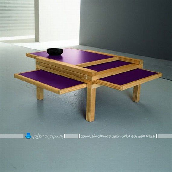 طرح جدید میز جلو مبلی چوبی. میز چوبی مدرن با صفحات مخفی