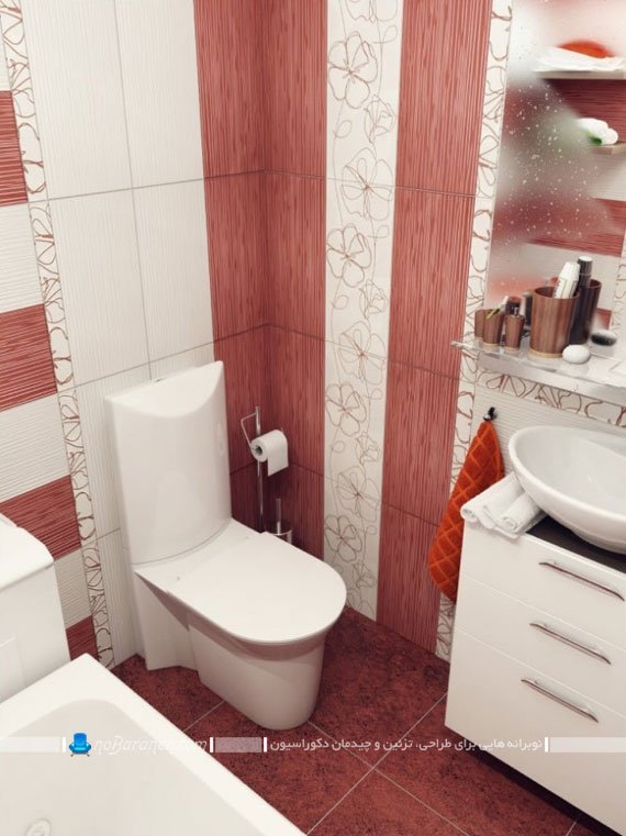کاشی دیواری طرح دار با رنگ زرشکی برای حمام و روشویی