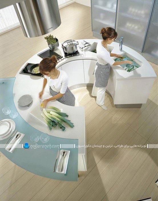 مدل اپن گرد و نیم دایره آشپزخانه عکس اپن آشپزخانه کوچک با طرح دایره