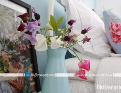 مدلهای تزیین میز پاتختی و تخت خواب عروس با گلدان گل