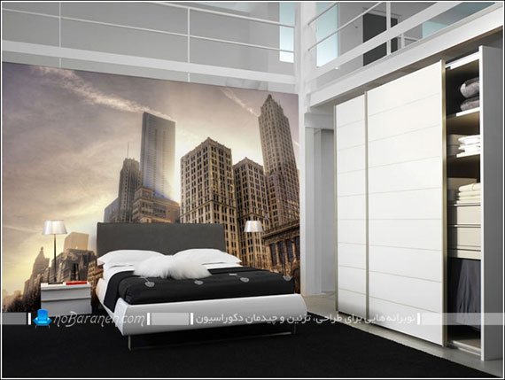 پوستر دیواری اتاق خواب با طرح برج و ساختمانهای بزرگ