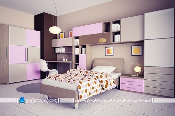 دیزاین اتاق خواب دختر خانم ها با رنگ صورتی