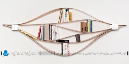 کتابخانه دیواری چوبی با طراحی ظریف و زیبا