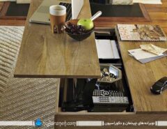 مدلهای مدرن و جادار میز جلو مبلی چوبی و شیشه ای
