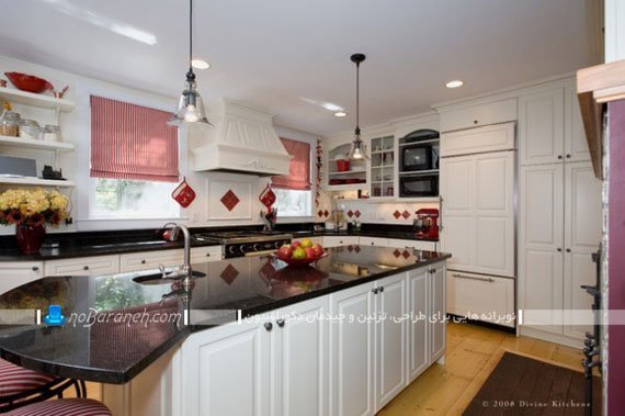 مدل پرده عمودی آشپزخانه با رنگ صورتی و قرمز. طرح های جدید و شیک فانتزی مدرن پرده آشپزخانه با جنس پارچه ای.