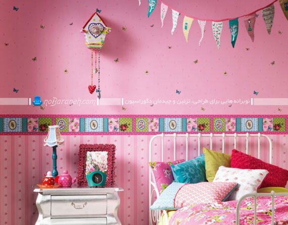 کاغذ دیواری اتاق کودک دختر با رنگ صورتی