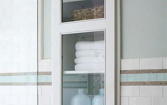 کمد چوبی و شیشه ای برای حمام و روشویی خانه