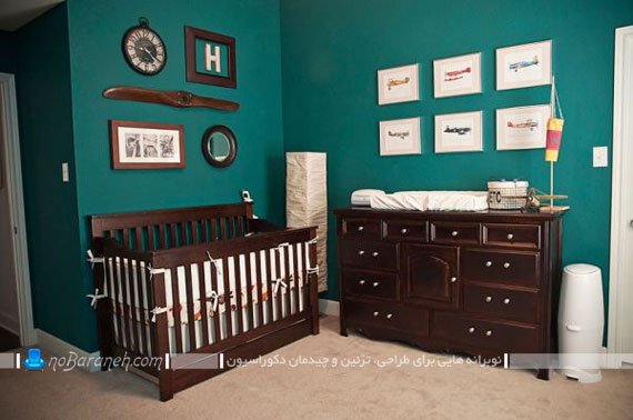 رنگ بندی مناسب اتاق کودک نوزاد پسر با قهوه ای و سبز