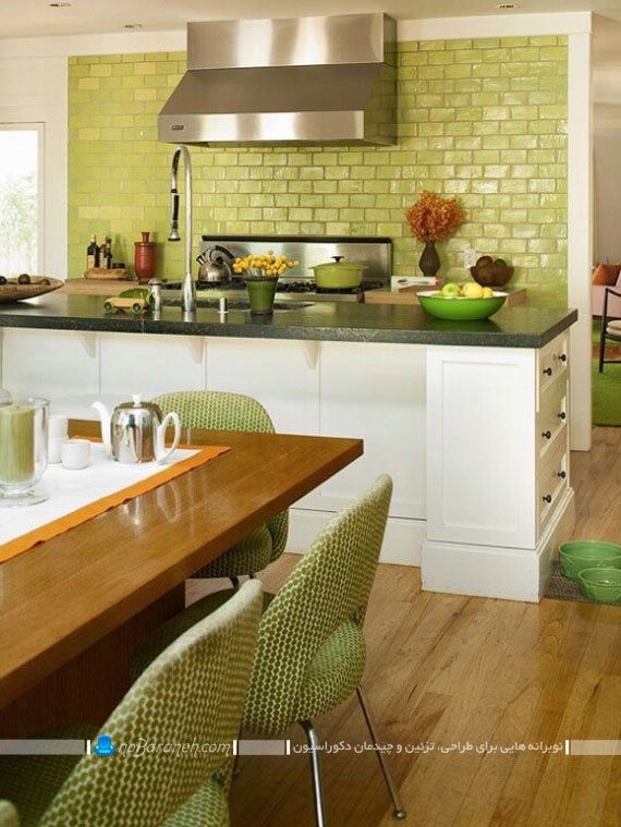 مدل دیوارپوش آجری آشپزخانه با رنگ سبز