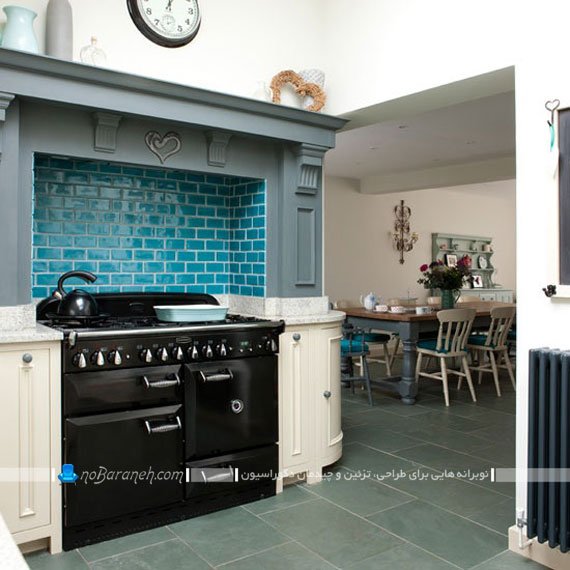 دیوارپوش آشپزخانه با رنگ آبی مدل آجری دیوارپوش آشپزخانه