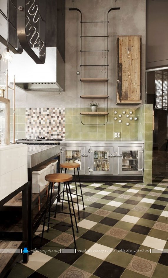 مدل سرامیک و کاشی دیواری آشپزخانه با رنگ سبز دکوراسیون آشپزخانه با رنگ سبز
