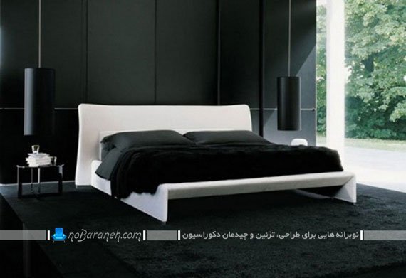 طراحی دکوراسیون اتاق خواب با سفید و مشکی / عکس. تخت خواب سیاه و سفید عروس