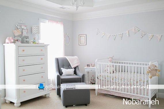 دیزاین اتاق نوزاد با رنگ سفید