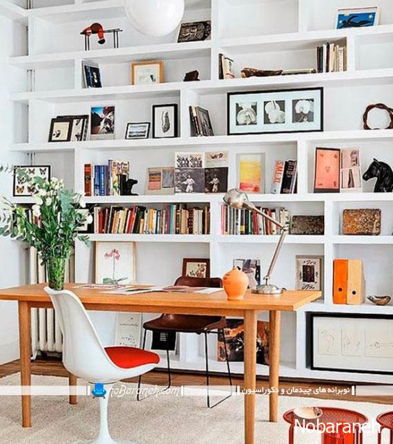 کتابخانه خانگی بزرگ و جادار با مدلهای ساده و شیک کتابخانه چوبی و بزرگ سفید رنگ