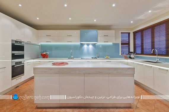 مدل نور مخفی برای تزیین آشپزخانه تزیین دیوار بین کابینتی با نور پردازی