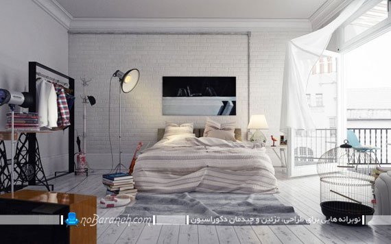 دیزاین اتاق عروس با رنگ سفید دیوارپوش آجری سفید رنگ برای اتاق خواب