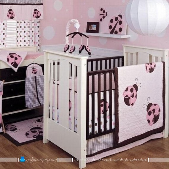 دیزاین دخترانه اتاق نوزاد با سفید، صورتی و قهوه ای / عکس