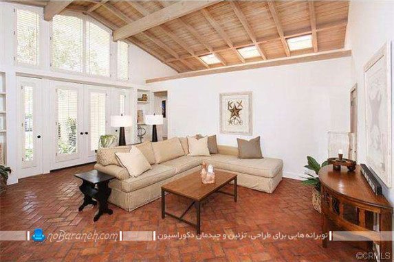 دکوراسیون داخلی خانه ویلایی / عکس. دکوراسیون ساده و ارزان قیمت اتاق نشیمن. سقف چوبی برای خانه ویلایی