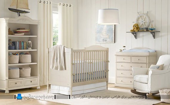 دکوراسیون و تخت پسرانه اتاق نوزاد سیسمونی نوزاد شیک و زیبا