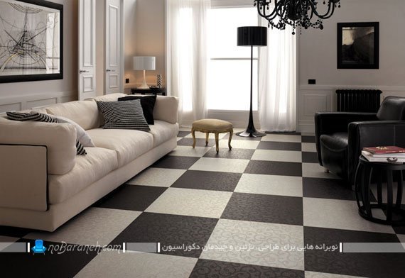 سرامیک مات و شیک شطرنجی سیاه و سفید شیک مدرن سلطنتی برای اتاق پذیرایی و اتاق خواب. کفپوش سنگی منزل