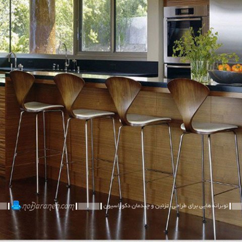 صندلی اپن پایه بلند فانتزی فلزی و چوبی / عکس مدل های جدید صندلی اپن مدرن