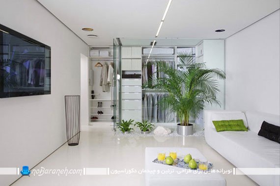 طراحی دکوراسیون مینیمالیستی و شیک خانه کوچک 80 متری. دکوراسیون مینیمالیستی اتاق پذیرایی با رنگ سفید