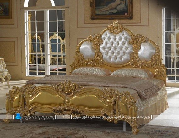 دکوراسیون اتاق عروس با طلایی سرویس خواب سلطنتی طلایی رنگ