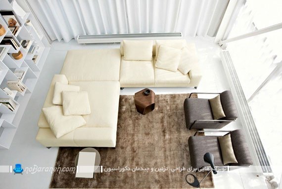 مبلمان راحتی ال با طرح و مدل ساده و رنگ شیری