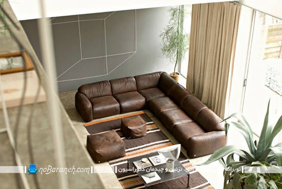 مبلمان راحتی و چرمی قهوه ای رنگ