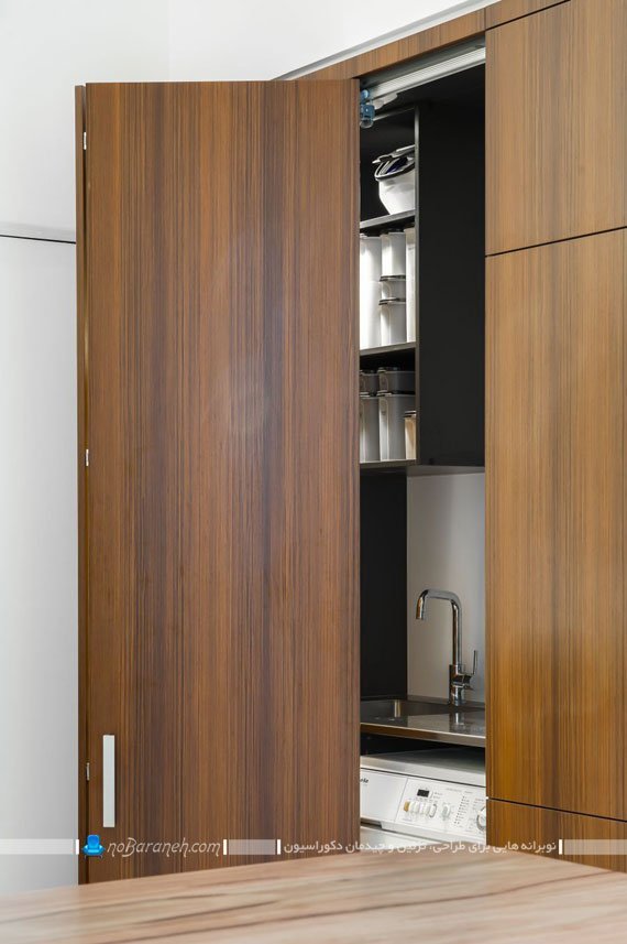 مخفی سازی ماشین رختشویی در آشپزخانه مدل جدید کابینت آشپزخانه