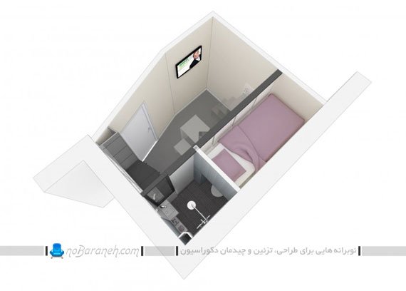 دکوراسیون و معماری اتاق خواب دانشجویی نقشه پلان طراحی خانه در یک اتاق