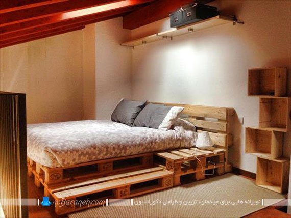 سرویس خواب ارزان قیمت تخت دو نفره ساخته شده با الوار